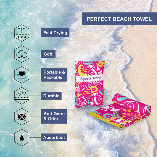  Fishing Pattern Quick Dry Soft Bwach Towel, Swimming Towel OEM Factory