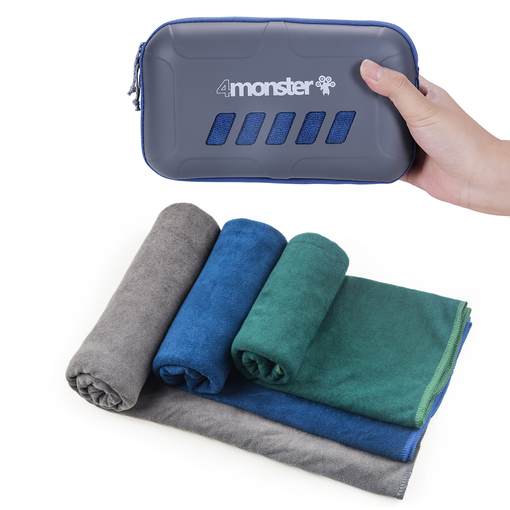 Custom logo microfiber absorbent sports towel lportable travel terry towel with EVA case