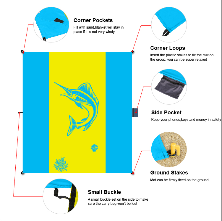 Large Printed Outdoor Waterproof Beach Blanket Sand Free Pocket Picnic Mat Foldable Camping Mat